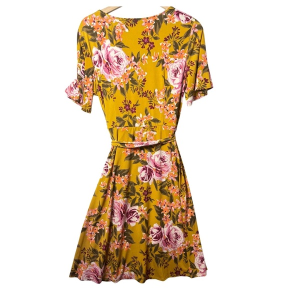 Donna Morgan Women’s Floral Print Yellow Dress Belted size 14 - Picture 2 of 10